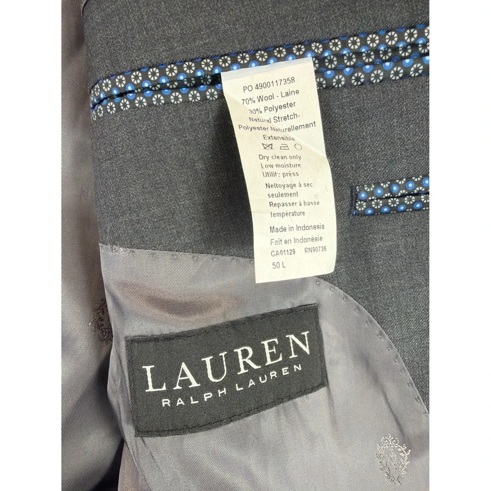 LRL Ralph Lauren Blazer Mens 50L Grey Wool Blend Two Button Suit‎ Jacket
